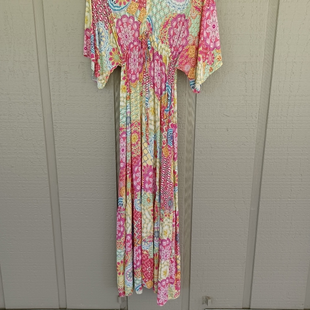 Gigi Moda Agio Maxi Dress One Size Women Boho Resort Wear Double V Neck Viscose - Picture 4 of 11